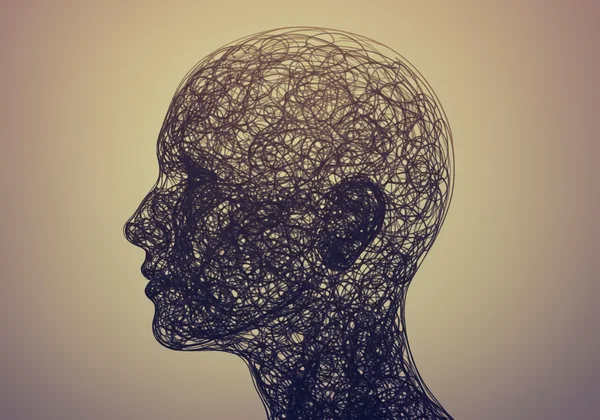 Person's head with complex, swirling thought lines inside.