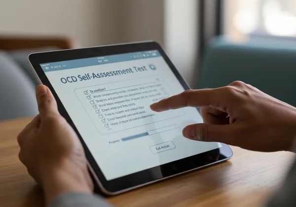 User taking an online OCD test on a tablet or computer