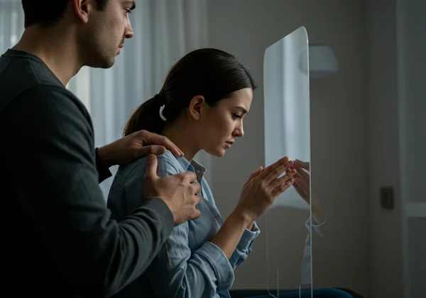 Couple gently setting boundaries, supporting each other
