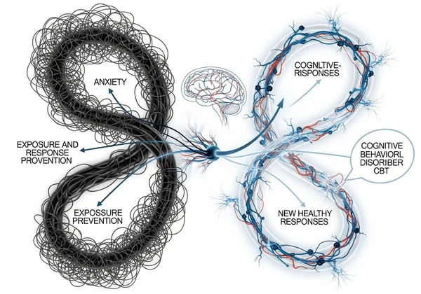 Abstract representation of ERP and CBT for OCD treatment