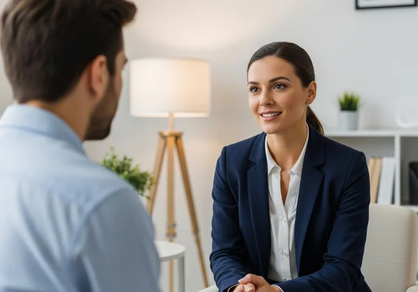 Therapist and client in a consultation, asking questions