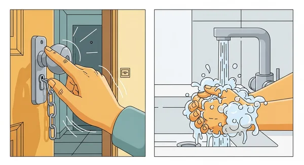 Illustration of common OCD behaviors checking and washing