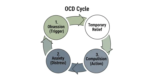 Diagram of the OCD cycle obsession anxiety compulsion relief