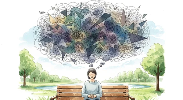 Illustration of person experiencing mental rituals or Pure O