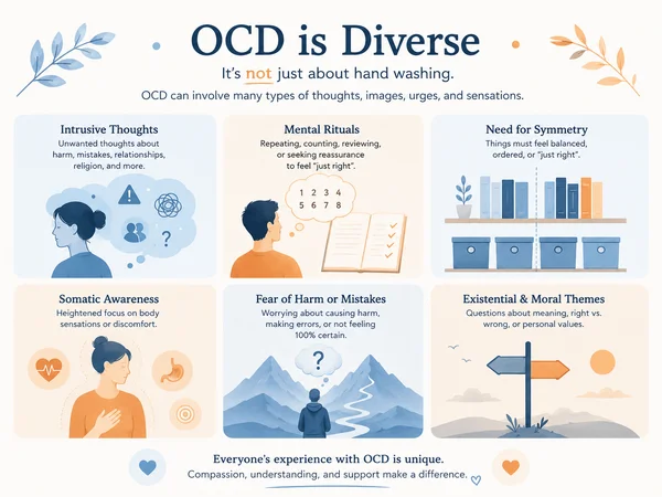Minimalist illustration representing different OCD subtypes