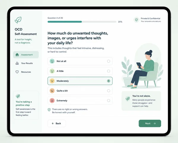 Confidential online self-assessment interface on a screen